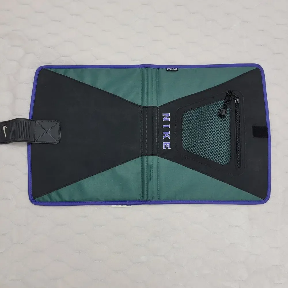 Vintage 1996 Nike Mead Tri-Fold Organizer Binder Cover Green Purple Black 90s